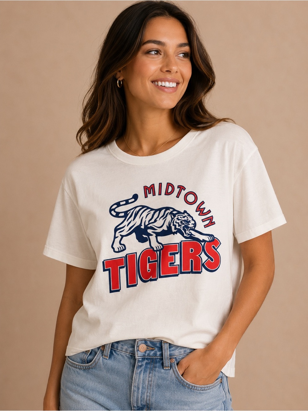 Sunny Somewhere Midtown Tigers Graphic T-Shirt Cream Size L